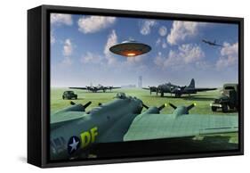 An Alien Ufo Flying Low over an American Airbase-null-Framed Stretched Canvas