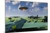 An Alien Ufo Flying Low over an American Airbase-null-Mounted Art Print
