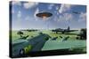 An Alien Ufo Flying Low over an American Airbase-null-Stretched Canvas