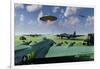 An Alien Ufo Flying Low over an American Airbase-null-Framed Art Print