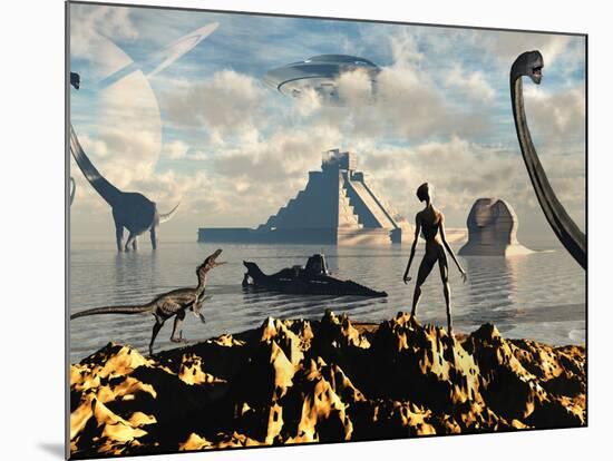 An Alien World Where Reptoid Beings Co-Exist with Dinosaurs-Stocktrek Images-Mounted Photographic Print