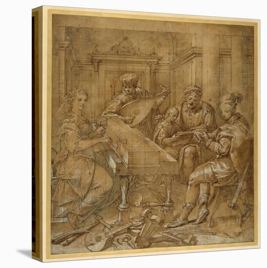 An Allegory of Music: Fame at the Virginals; Two Young Lutenists Seated; a Bearded Elder Teaches…-Lavinia Fontana-Stretched Canvas