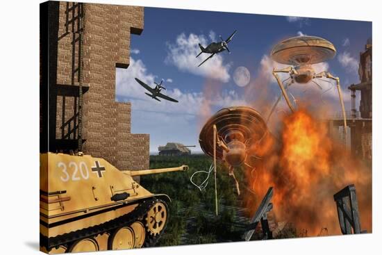 An Alternate Reality Where Allied and German Forces Unite in Fighting an Alien Invasion-null-Stretched Canvas