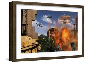 An Alternate Reality Where Allied and German Forces Unite in Fighting an Alien Invasion-null-Framed Art Print