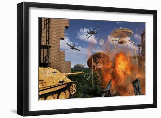 An Alternate Reality Where Allied and German Forces Unite in Fighting an Alien Invasion-null-Framed Art Print