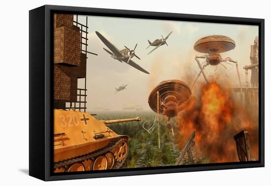 An Alternate Reality Where Allied and German Forces Unite in Fighting an Alien Invasion-null-Framed Stretched Canvas