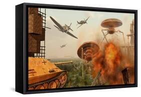 An Alternate Reality Where Allied and German Forces Unite in Fighting an Alien Invasion-null-Framed Stretched Canvas