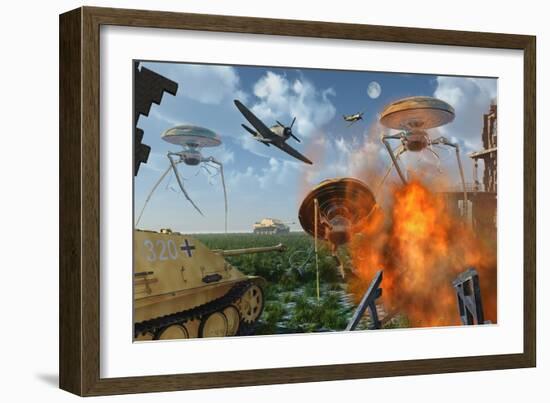 An Alternate Reality Where Allied and German Forces Unite in Fighting an Alien Invasion-null-Framed Art Print