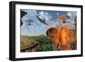 An Alternate Reality Where Allied and German Forces Unite in Fighting an Alien Invasion-null-Framed Art Print