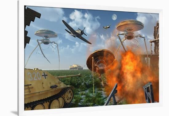 An Alternate Reality Where Allied and German Forces Unite in Fighting an Alien Invasion-null-Framed Art Print