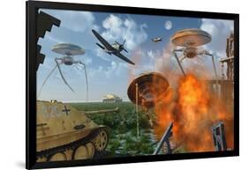 An Alternate Reality Where Allied and German Forces Unite in Fighting an Alien Invasion-null-Framed Art Print