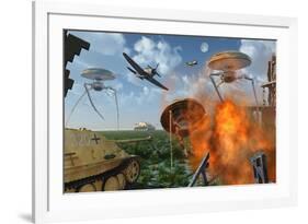 An Alternate Reality Where Allied and German Forces Unite in Fighting an Alien Invasion-null-Framed Art Print