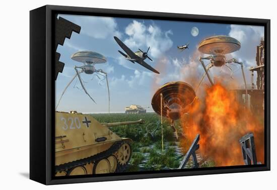 An Alternate Reality Where Allied and German Forces Unite in Fighting an Alien Invasion-null-Framed Stretched Canvas