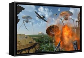 An Alternate Reality Where Allied and German Forces Unite in Fighting an Alien Invasion-null-Framed Stretched Canvas