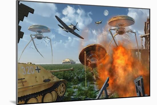 An Alternate Reality Where Allied and German Forces Unite in Fighting an Alien Invasion-null-Mounted Premium Giclee Print