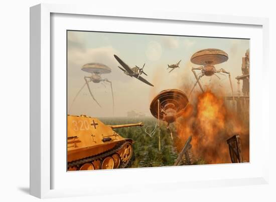 An Alternate Reality Where Allied and German Forces Unite in Fighting an Alien Invasion-null-Framed Art Print