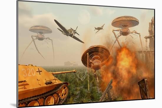 An Alternate Reality Where Allied and German Forces Unite in Fighting an Alien Invasion-null-Mounted Art Print