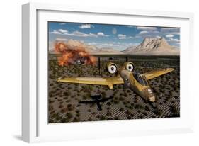 An American A-10 Thunderbolt Using Abandoned Tanks as Target Practice-null-Framed Art Print