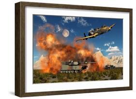 An American A-10 Thunderbolt Using Abandoned Tanks as Target Practice-null-Framed Art Print