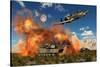 An American A-10 Thunderbolt Using Abandoned Tanks as Target Practice-null-Stretched Canvas