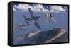 An American F4U Corsair Attacking a Japanese Nakajima Ki-84 Fighter Plane-Stocktrek Images-Framed Stretched Canvas