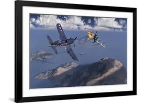 An American F4U Corsair Attacking a Japanese Nakajima Ki-84 Fighter Plane-Stocktrek Images-Framed Art Print