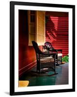 An American Front Porch with Wooden Boarding and Two Whicker Rocking Chairs-Jody Miller-Framed Photographic Print