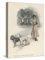An American Girl Walks with an English Bull Terrier and and a Bulldog-null-Stretched Canvas