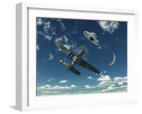 An American P-51 Mustang Gives Chase to a UFO-Stocktrek Images-Framed Photographic Print