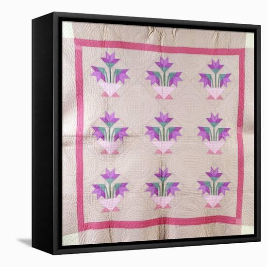 An Amish Pieced and Appliqued Cotton Quilted Coverlet, circa 1930-null-Framed Stretched Canvas