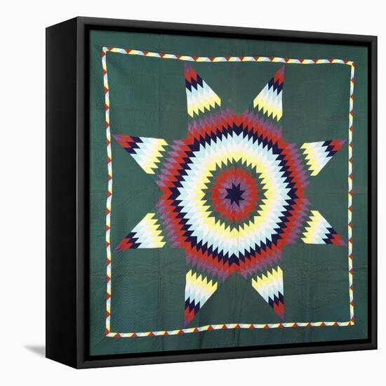 An Amish Star of Bethlehem Coverlet, Pennsylvania, Pieced and Quilted Cotton, Circa 1930-null-Framed Stretched Canvas