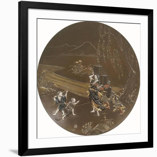 An Amorous Man Fondling the Strong Woman, Carrying Food Baskets, While Two Small Boys Look On-Miyao Zo-Framed Giclee Print