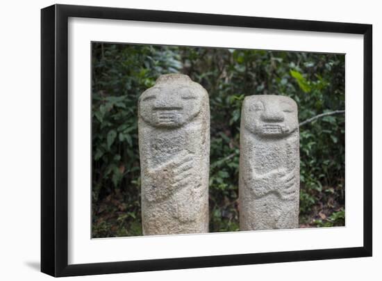 An ancient pre-Columbian stone carving at San Agustin, UNESCO World Heritage Site, South Colombia-Alex Treadway-Framed Photographic Print