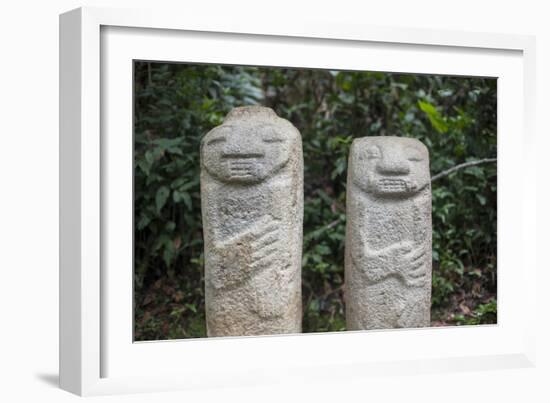 An ancient pre-Columbian stone carving at San Agustin, UNESCO World Heritage Site, South Colombia-Alex Treadway-Framed Photographic Print