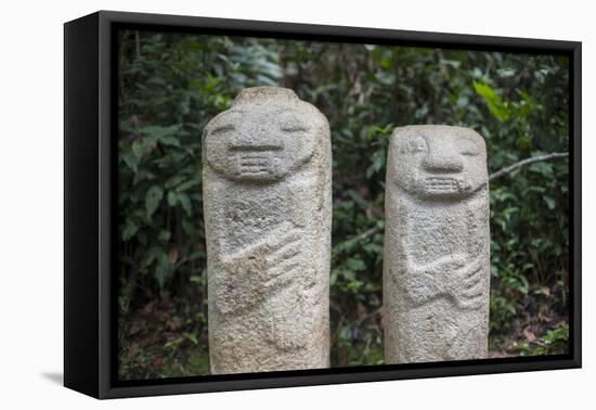 An ancient pre-Columbian stone carving at San Agustin, UNESCO World Heritage Site, South Colombia-Alex Treadway-Framed Stretched Canvas