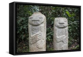 An ancient pre-Columbian stone carving at San Agustin, UNESCO World Heritage Site, South Colombia-Alex Treadway-Framed Stretched Canvas