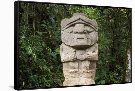 An ancient pre-Columbian stone carving at San Agustin, UNESCO World Heritage Site, South Colombia-Alex Treadway-Framed Stretched Canvas