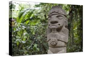 An ancient pre-Columbian stone carving at San Agustin, UNESCO World Heritage Site, South Colombia-Alex Treadway-Stretched Canvas