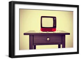 An Ancient Red Television on a Table with a Retro Effect-nito-Framed Photographic Print