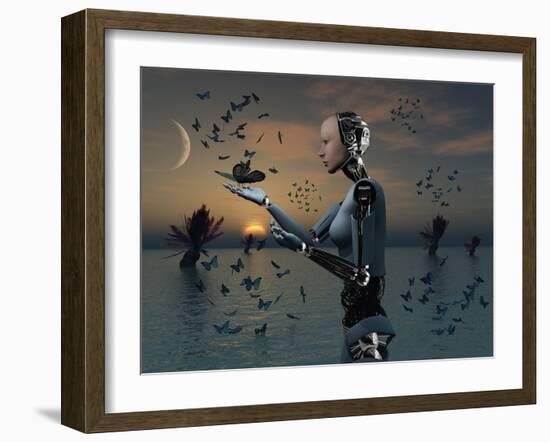 An Android Takes a Closer Look at a Butterfly-Stocktrek Images-Framed Photographic Print