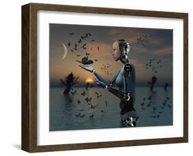 An Android Takes a Closer Look at a Butterfly-Stocktrek Images-Framed Photographic Print