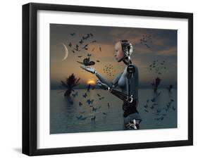 An Android Takes a Closer Look at a Butterfly-Stocktrek Images-Framed Photographic Print