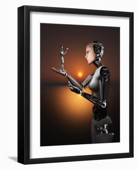 An Android Takes a Closer Look at a Representation of Herself-Stocktrek Images-Framed Photographic Print