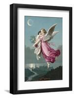 An Angel Flies Through the Night Sky Carrying a Child-null-Framed Photographic Print