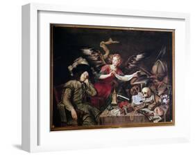 An angel shows the dream of a sleeping knight-Antonio De pereda-Framed Giclee Print