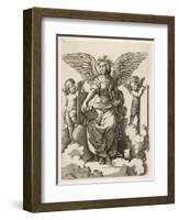 An Angel Sits Holding a Book and a Lyre Accompanied by Cherubim-null-Framed Art Print