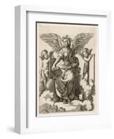 An Angel Sits Holding a Book and a Lyre Accompanied by Cherubim-null-Framed Art Print