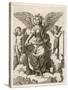 An Angel Sits Holding a Book and a Lyre Accompanied by Cherubim-null-Stretched Canvas