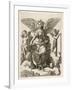 An Angel Sits Holding a Book and a Lyre Accompanied by Cherubim-null-Framed Art Print