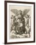 An Angel Sits Holding a Book and a Lyre Accompanied by Cherubim-null-Framed Art Print